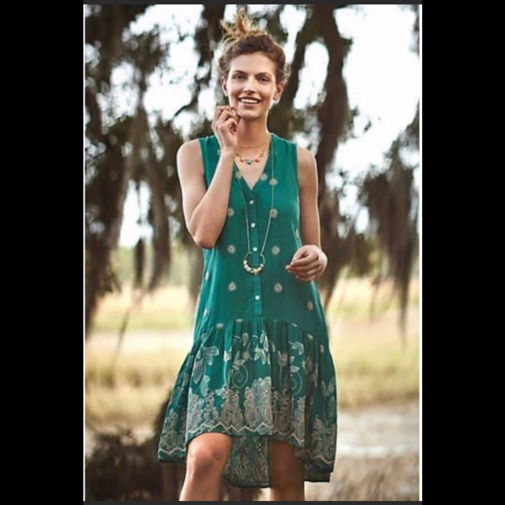 Anthropologie drop waist ruffle embroidered dress